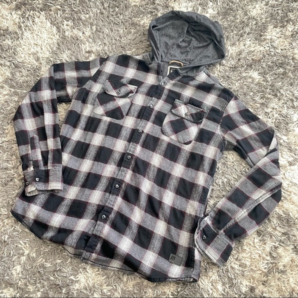Burnside Flannel Button Up Hoodie Mens Size Large